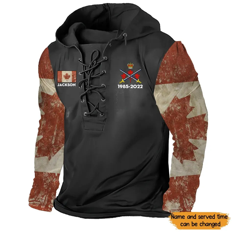 Personalized Canadian Veteran Logo Custom Name & Time Lace-up Long Sleeves Hoodie 3D Printed QTKH241612