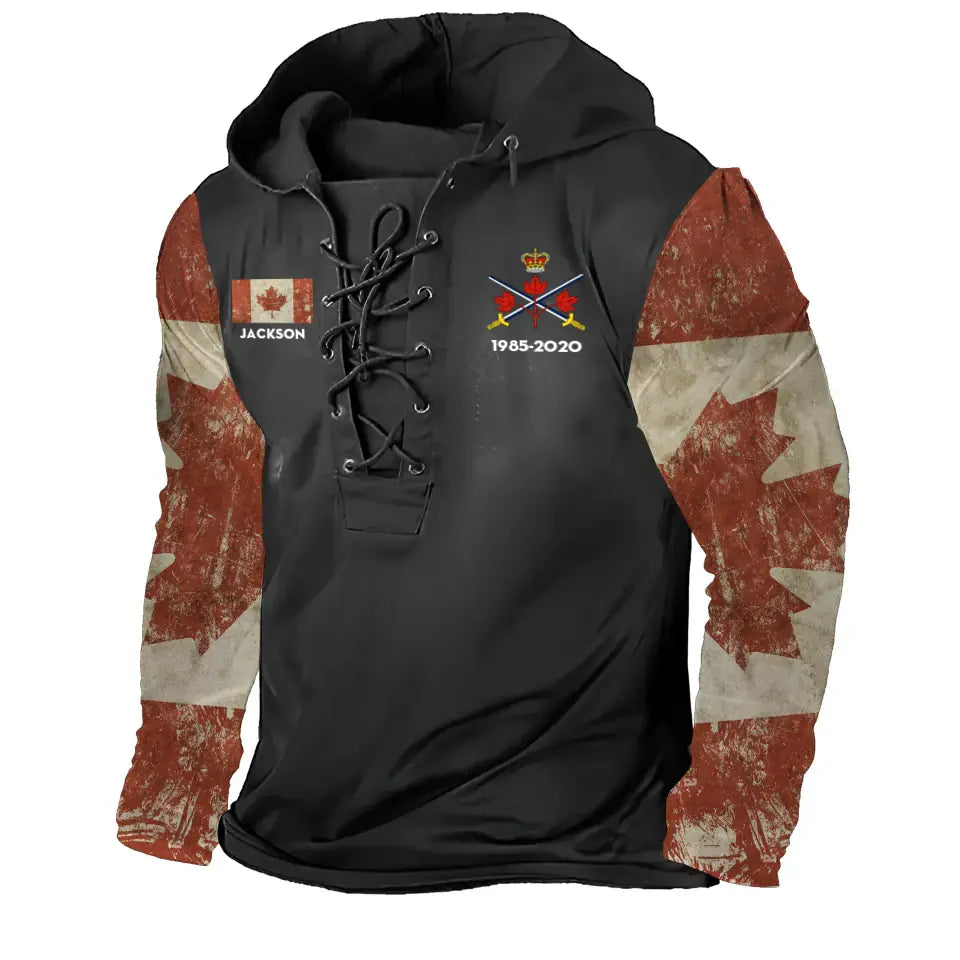 Personalized Canadian Veteran Logo Custom Name & Time Lace-up Long Sleeves Hoodie 3D Printed QTKH241612