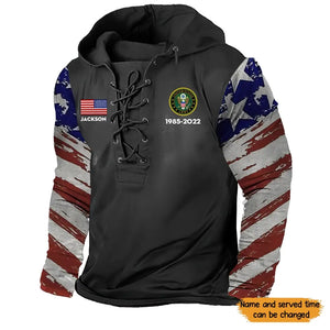 Personalized US Veteran Logo Custom Name & Time Lace-up Long Sleeves Hoodie 3D Printed QTKH241612