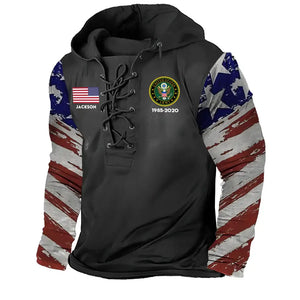 Personalized US Veteran Logo Custom Name & Time Lace-up Long Sleeves Hoodie 3D Printed QTKH241612