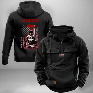 Personalized US Firefighter Flag with Name American Retro Hooded Sweatshirt Printed QTVQ241622