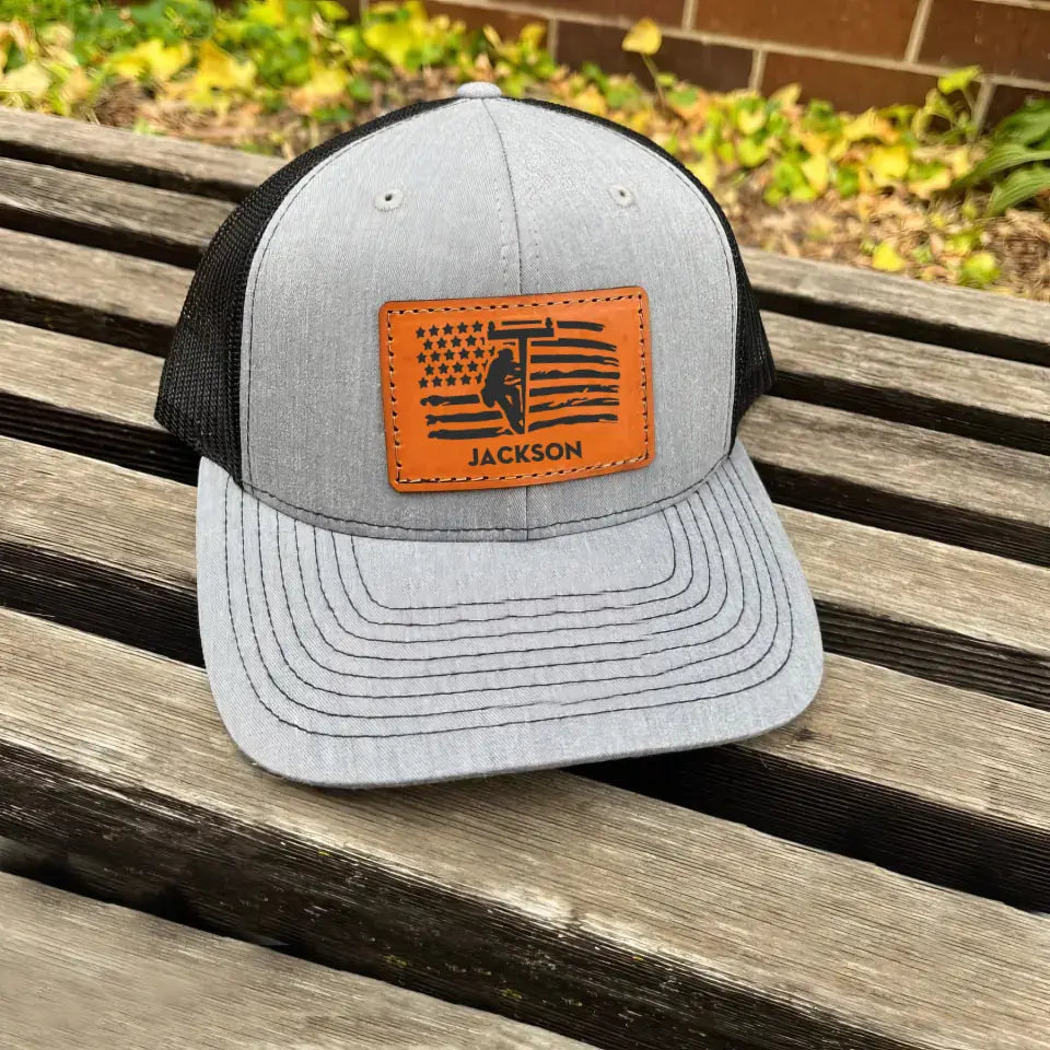 Personalized US Lineman Custom Name Leather Patch Hat Printed KVH241627