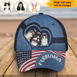 Personalized Furmama Dog Mom Cat Mom US Flag Cap 3D Printed HN241626