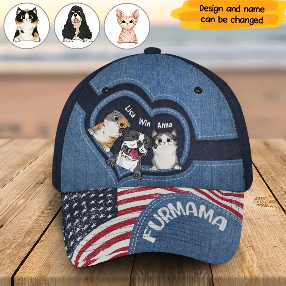 Personalized Furmama Dog Mom Cat Mom US Flag Cap 3D Printed HN241626