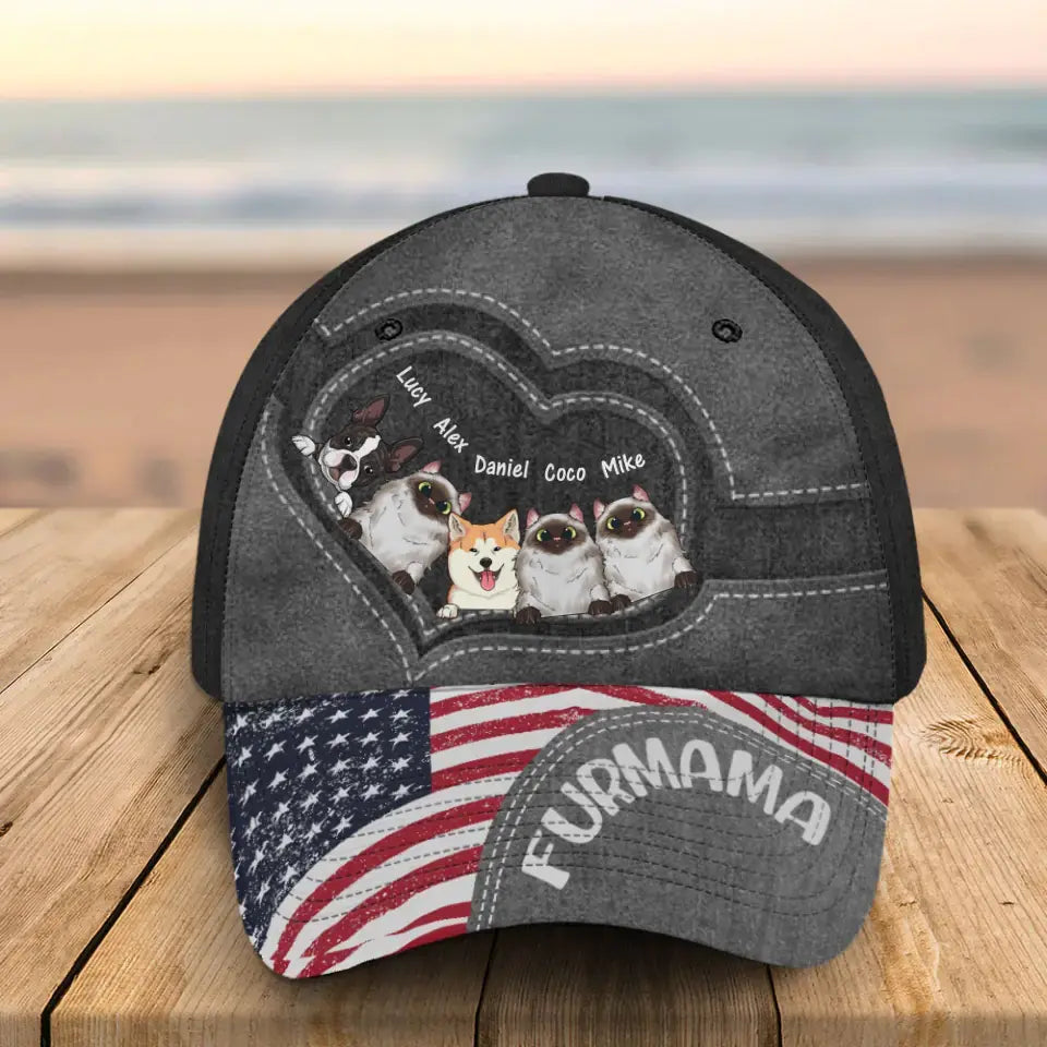 Personalized Furmama Dog Mom Cat Mom US Flag Cap 3D Printed HN241626