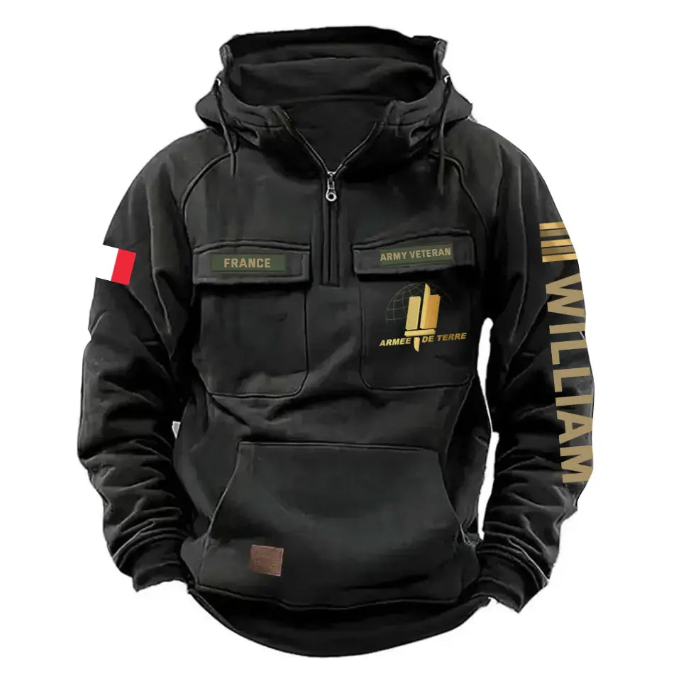 Personalized French Veteran Rank Gold & Logo American Retro Hooded Sweatshirt Printed KVH241636