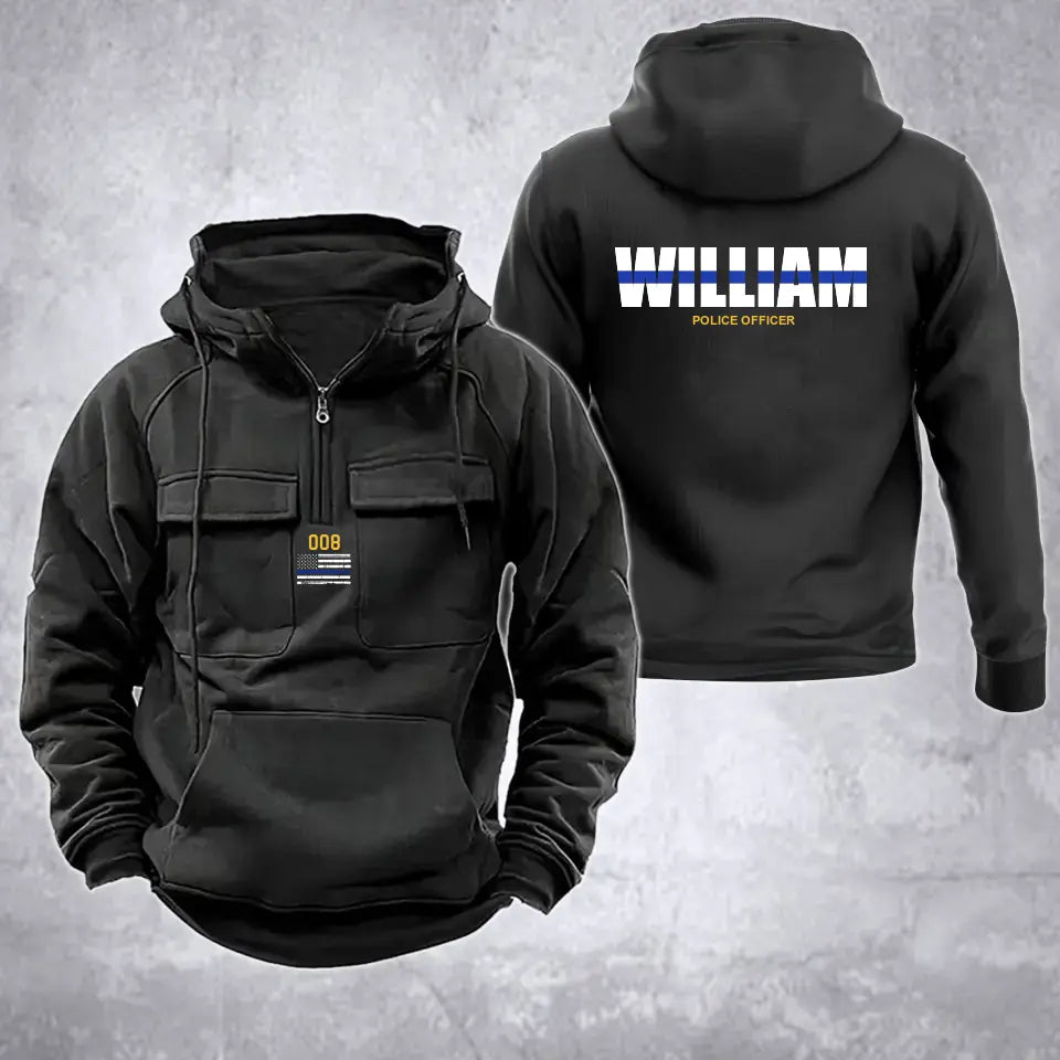 Personalized US Police ID Number Blue Line Custom Name American Retro Hooded Sweatshirt Printed QTVA241637