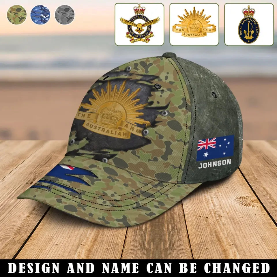Personalized Australian Veteran Logo Australia Flag Custom Name Cap 3D Printed QTHN241644