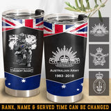 Personalized Australian Army Veteran Australia Flag Custom Name, Rank & Time Tumbler Printed VQ241650