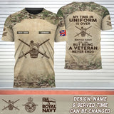 Personalized My Time In Uniform Is Over But Being A Veteran Never Ends UK Veteran Logo 3D T-shirt Printed AHVQ241647