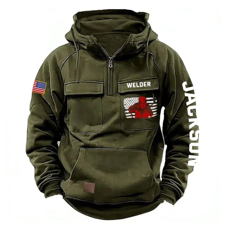 Personalized US Flag Welder Working American Retro Hooded Sweatshirt Printed KVH241652