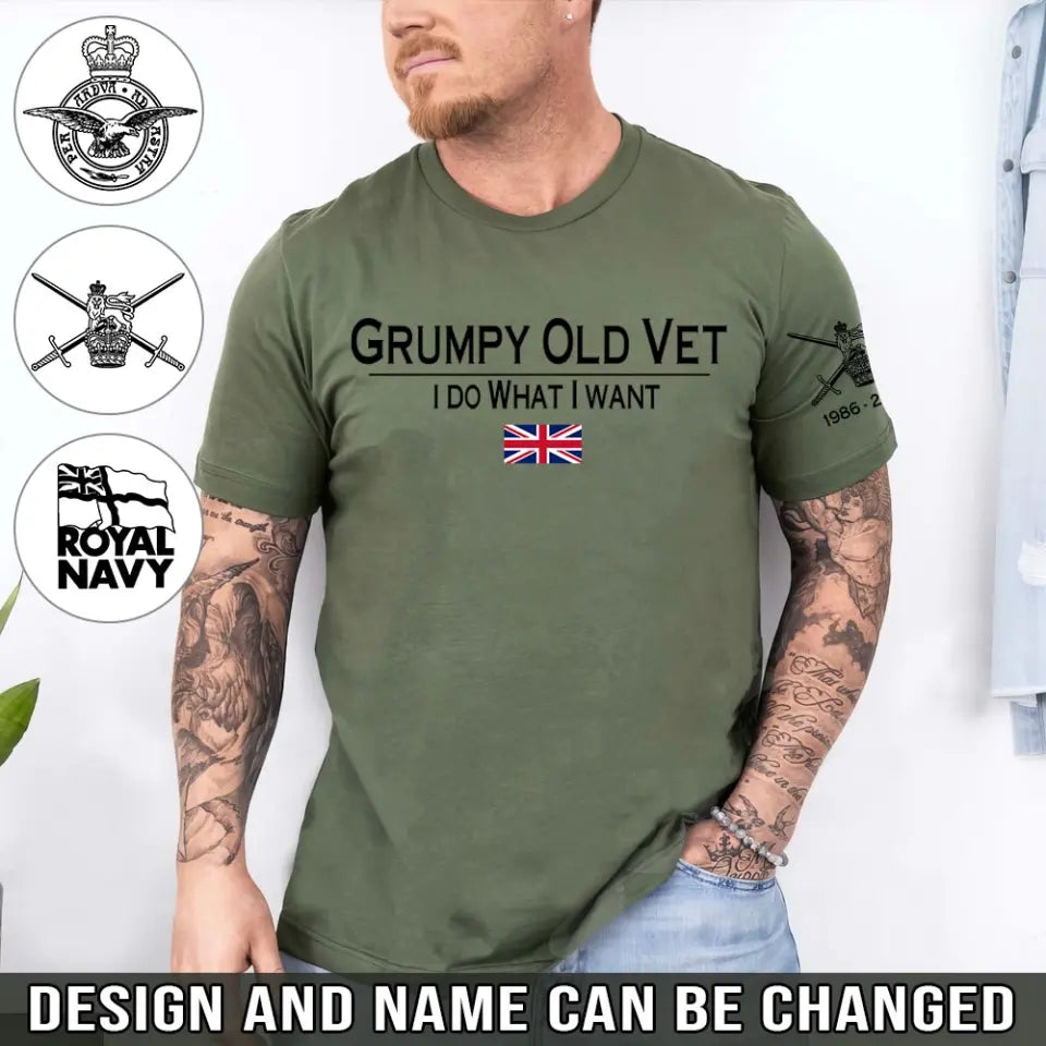 Personalized Grumpy Old Vet I Do What I Want UK Veteran T-shirt Printed QTHN241654