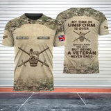 Personalized My Time In Uniform Is Over But Being A Veteran Never Ends UK Veteran Logo 3D T-shirt Printed AHVQ241647