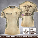 Personalized My Time In Uniform Is Over But Being A Veteran Never Ends UK Veteran 3D T-shirt Printed AHVA241655