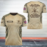 Personalized My Time In Uniform Is Over But Being A Veteran Never Ends UK Veteran 3D T-shirt Printed AHVA241655