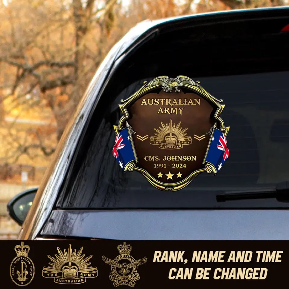 Personalized Australian Army Veteran Custom Name, Time & Rank Gold Decal Printed AHHN241668