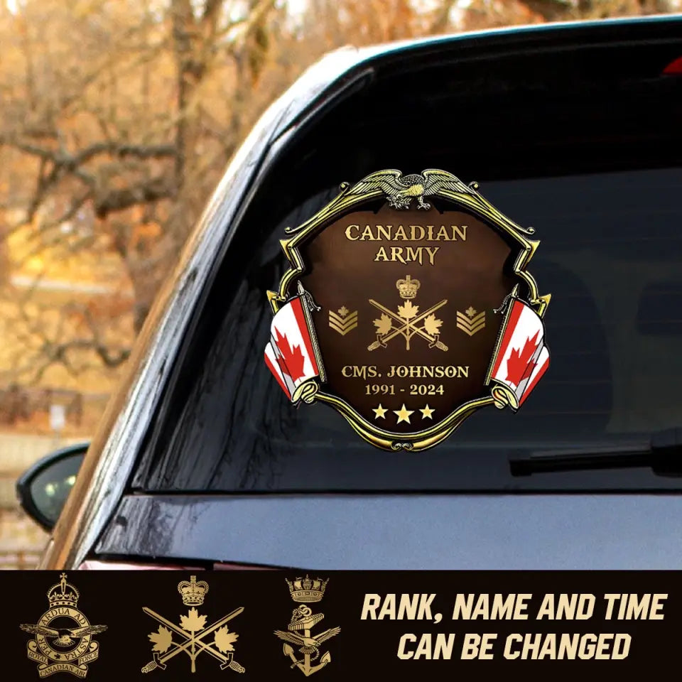 Personalized Canadian Army Veteran Custom Name, Time & Rank Gold Decal Printed AHHN241668