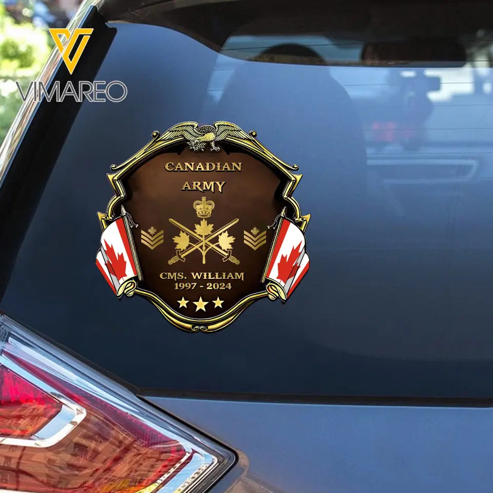 Personalized Canadian Army Veteran Custom Name, Time & Rank Gold Decal Printed AHHN241668
