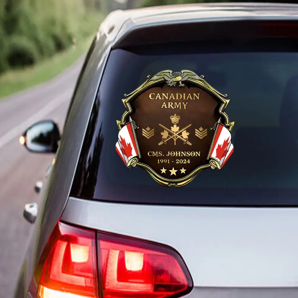 Personalized Canadian Army Veteran Custom Name, Time & Rank Gold Decal Printed AHHN241668