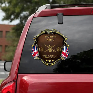Personalized UK Army Veteran Custom Name, Time & Rank Gold Decal Printed AHHN241668