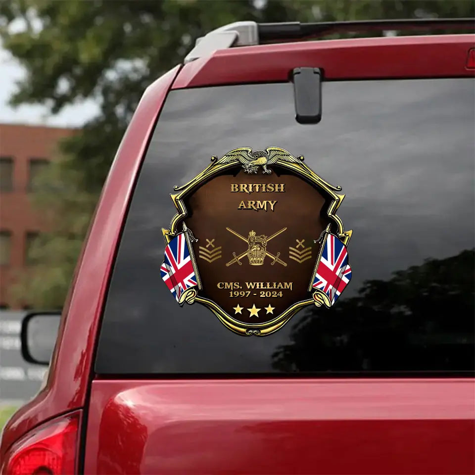 Personalized UK Army Veteran Custom Name, Time & Rank Gold Decal Printed AHHN241668