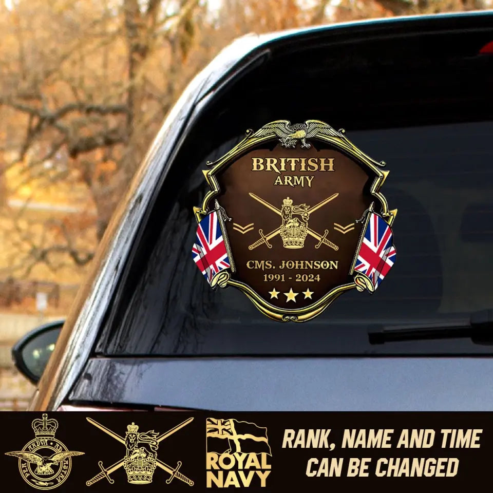 Personalized UK Army Veteran Custom Name, Time & Rank Gold Decal Printed AHHN241668