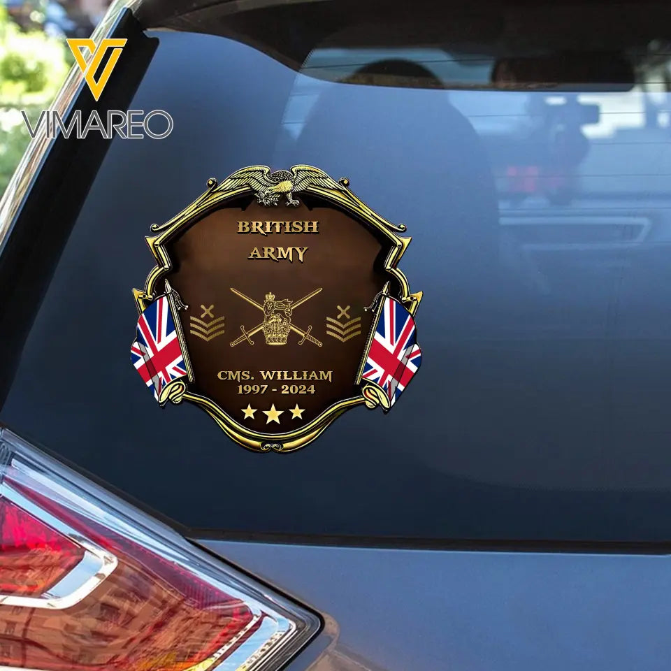Personalized UK Army Veteran Custom Name, Time & Rank Gold Decal Printed AHHN241668