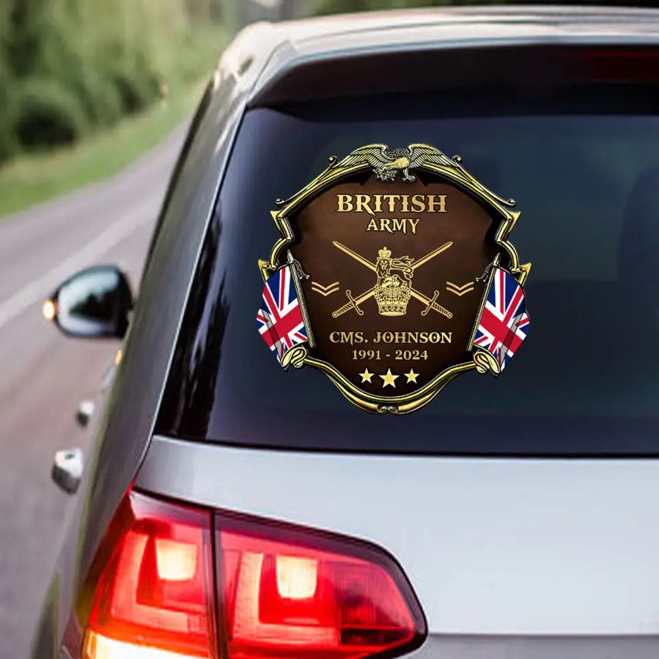 Personalized UK Army Veteran Custom Name, Time & Rank Gold Decal Printed AHHN241668