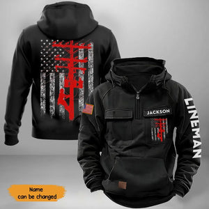 Personalized Lineman  Lineworker US Flag 
American Retro Hooded Sweatshirt Printed KVH241678