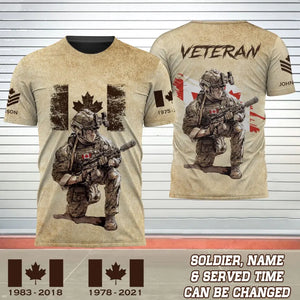 Personalized Canadian Veteran Canada Flag Custom Rank & Name 3D T-shirt Printed AHVQ241677
