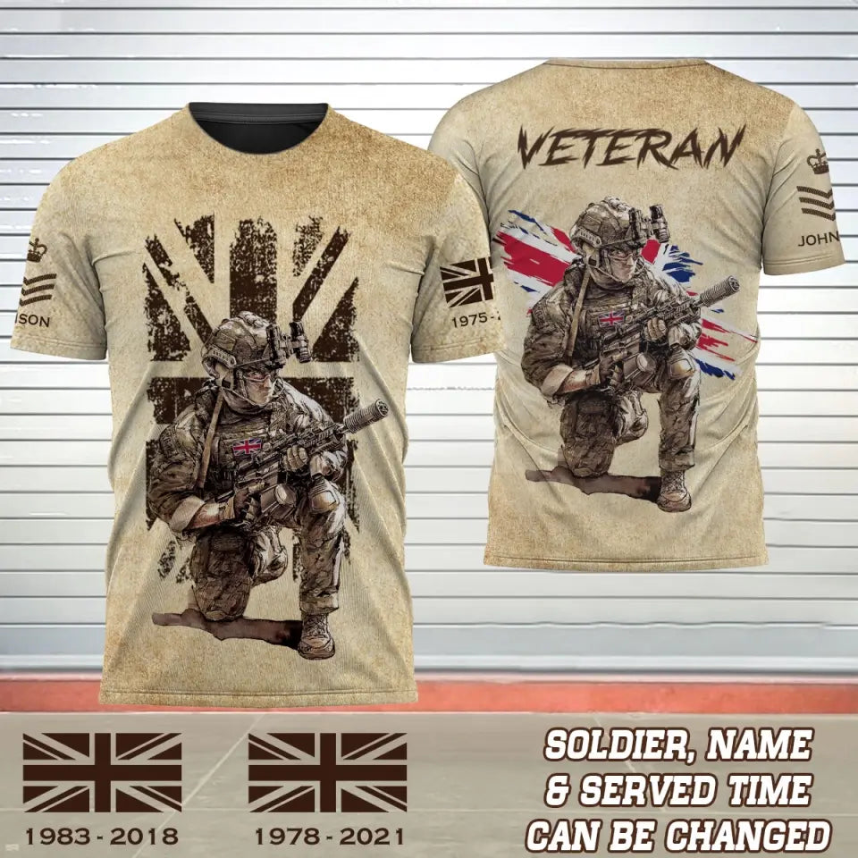 Personalized UK Veteran Canada Flag Custom Rank & Name 3D T-shirt Printed AHVQ241677