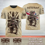Personalized UK Veteran Canada Flag Custom Rank & Name 3D T-shirt Printed AHVQ241677