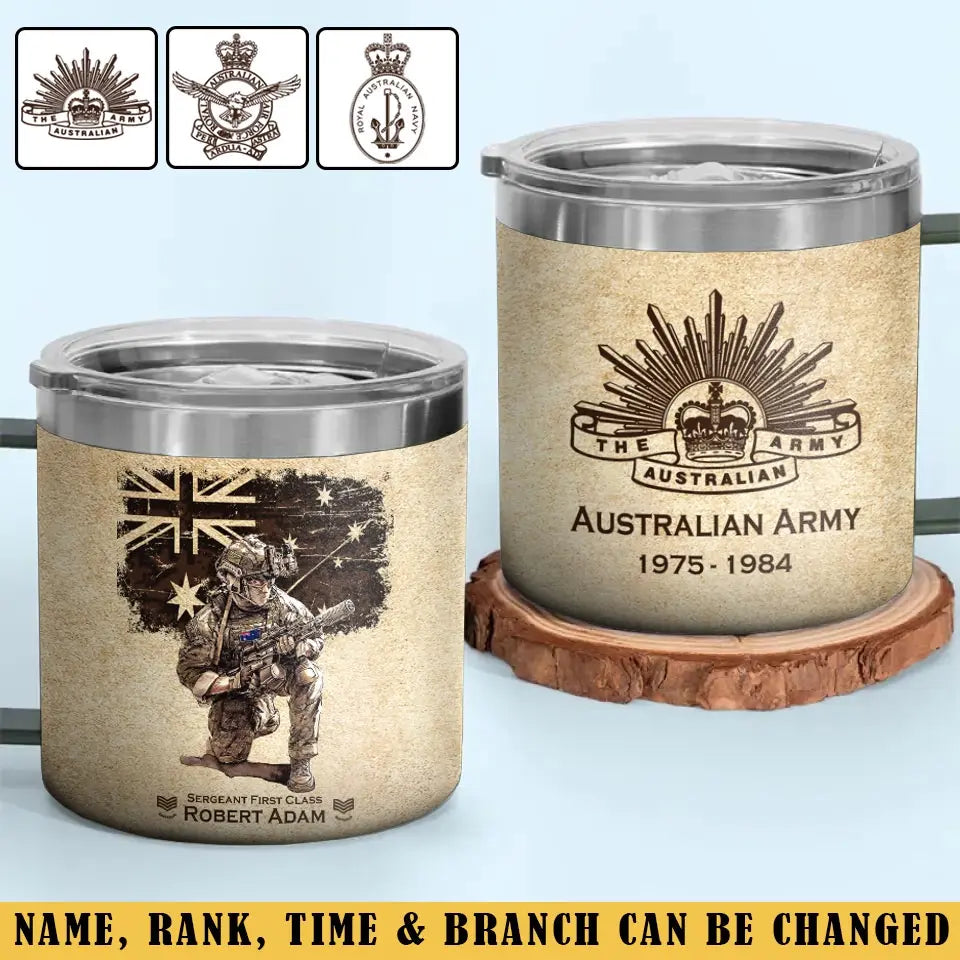 Personalized Australian Army Veteran Logo & Rank, Name Coffee Cup 3D 12oz Printed AHVA241664