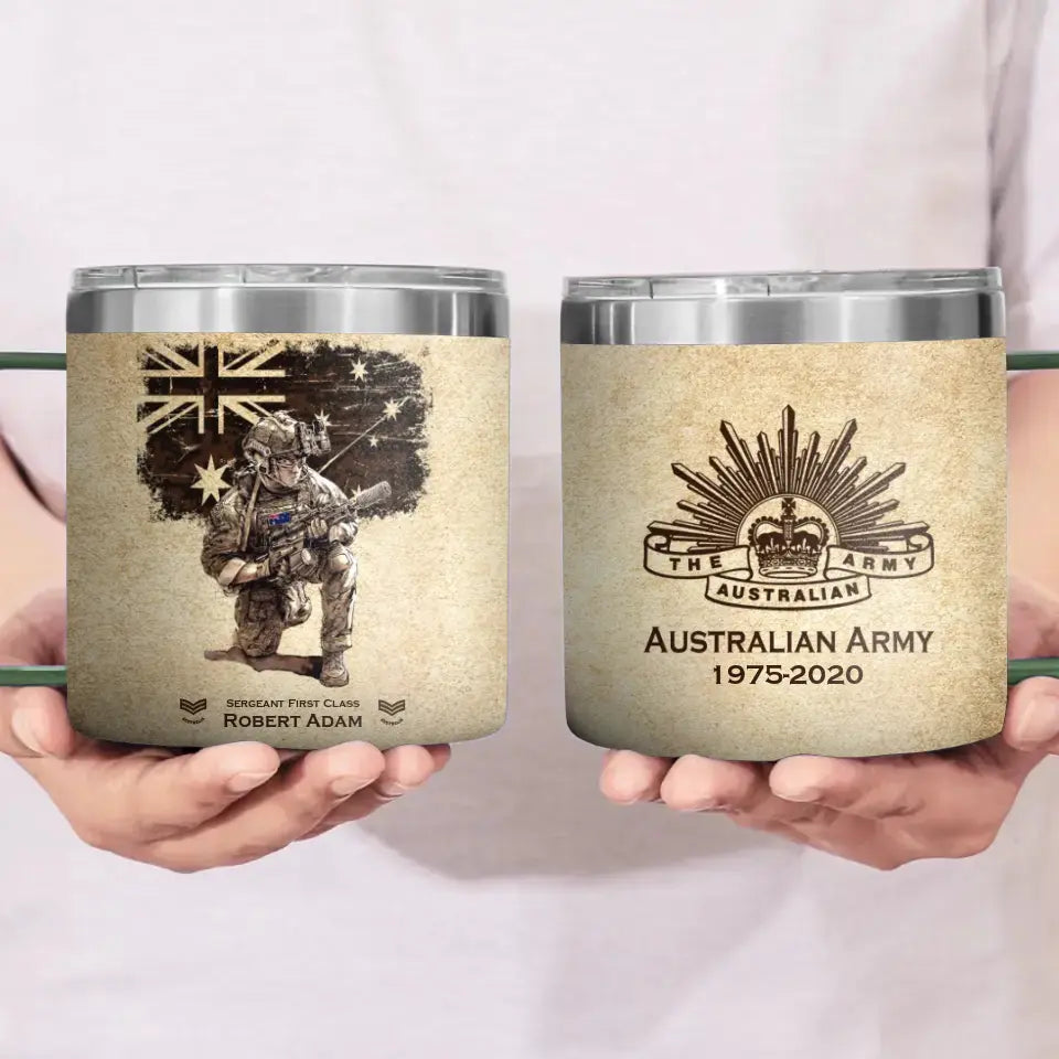 Personalized Australian Army Veteran Logo & Rank, Name Coffee Cup 3D 12oz Printed AHVA241664