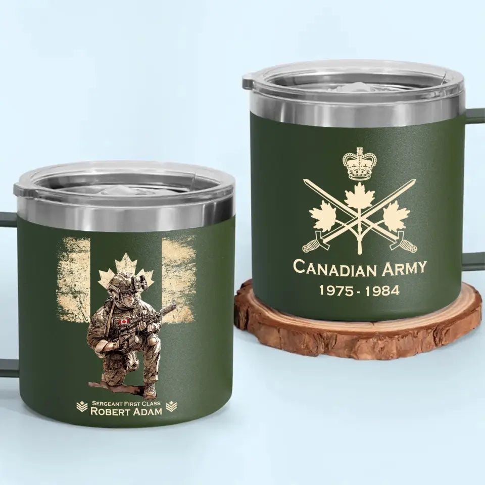 Personalized Canadian Army Veteran Logo & Rank, Name Coffee Cup 3D 12oz Printed AHVA241664