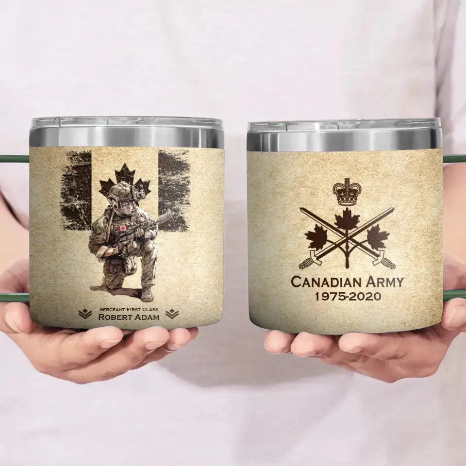 Personalized Canadian Army Veteran Logo & Rank, Name Coffee Cup 3D 12oz Printed AHVA241664