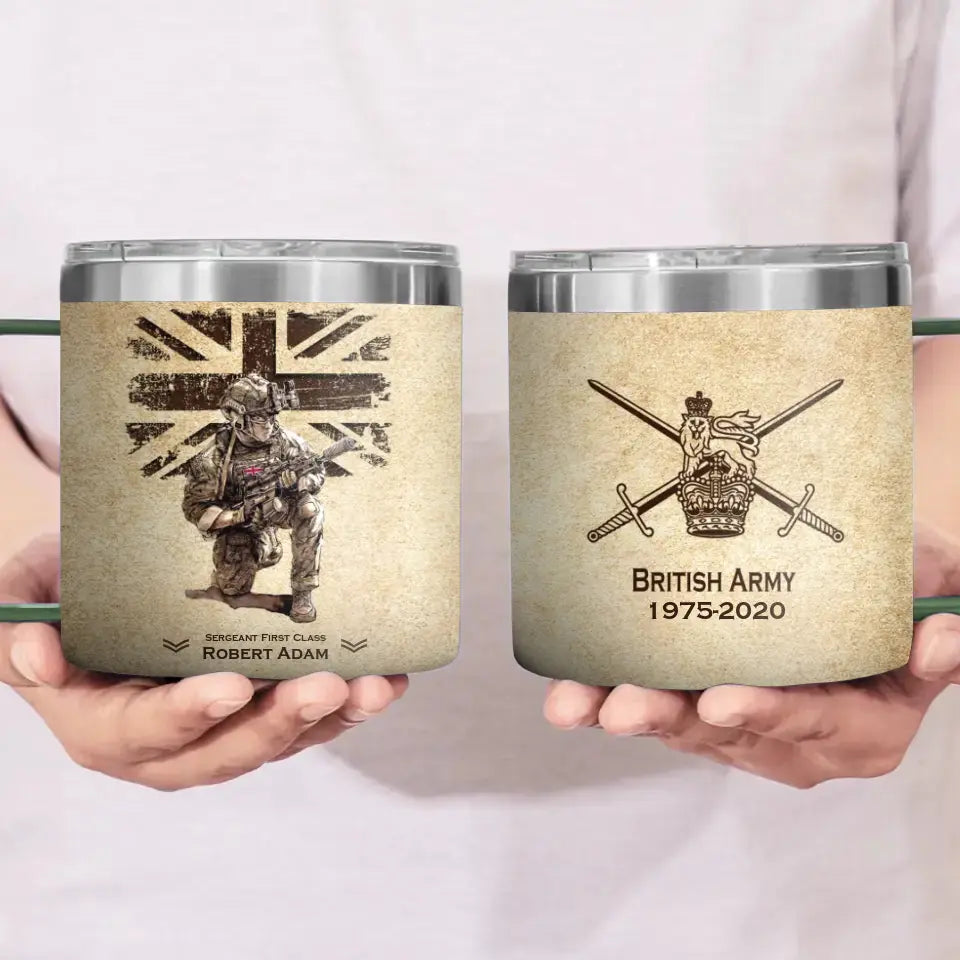 Personalized UK Army Veteran Logo & Rank, Name Coffee Cup 3D 12oz Printed AHVA241664