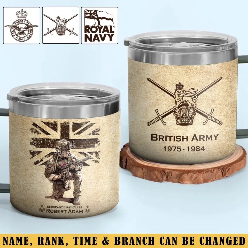 Personalized UK Army Veteran Logo & Rank, Name Coffee Cup 3D 12oz Printed AHVA241664