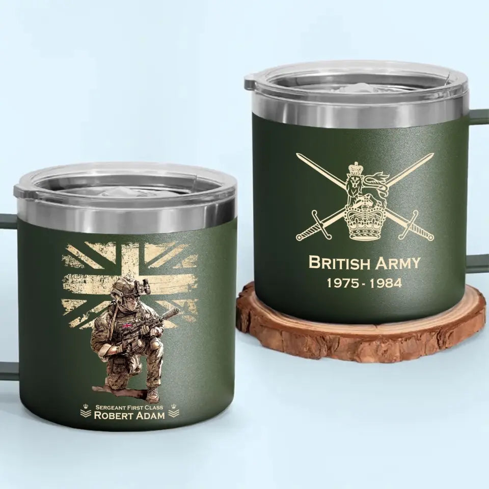 Personalized UK Army Veteran Logo & Rank, Name Coffee Cup 3D 12oz Printed AHVA241664