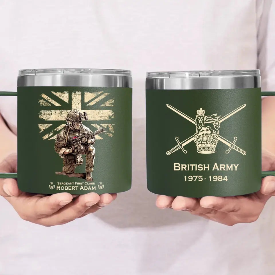 Personalized UK Army Veteran Logo & Rank, Name Coffee Cup 3D 12oz Printed AHVA241664