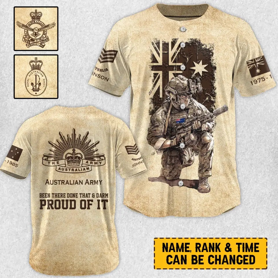 Personalized Australian Veteran Been There Done That & Darm Proud Of It Baseball Jersey 3D Printed AHVA241676