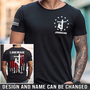 Personalized Lineman Lineworker US Flag T-shirt Printed HN241679
