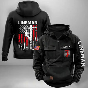 Personalized Lineman  Lineworker US Flag 
American Retro Hooded Sweatshirt Printed KVH241678