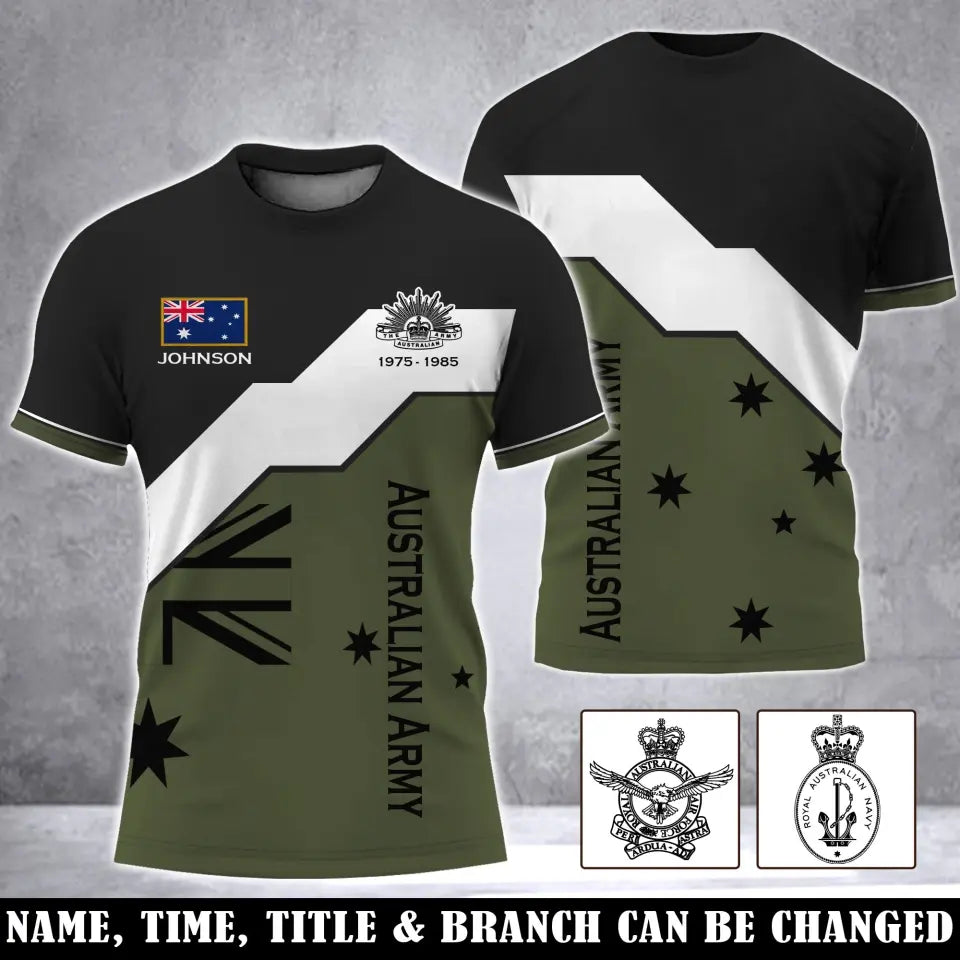 Personalized Australian Veteran Logo Australia Flag Custom Name & Time 3D T-shirt Printed LVA241687