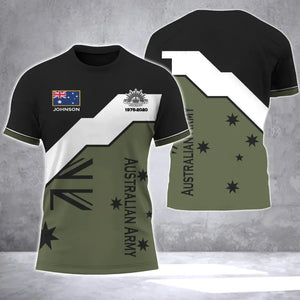 Personalized Australian Veteran Logo Australia Flag Custom Name & Time 3D T-shirt Printed LVA241687