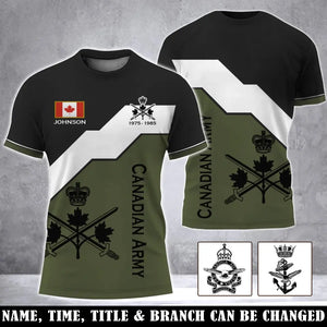 Personalized Canadian Veteran Logo Canada Flag Custom Name & Time 3D T-shirt Printed LVA241687