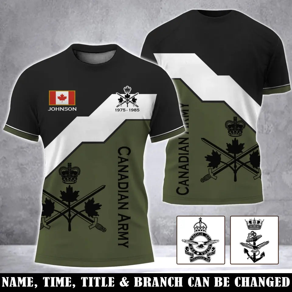 Personalized Canadian Veteran Logo Canada Flag Custom Name & Time 3D T-shirt Printed LVA241687