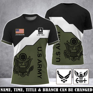Personalized US Veteran Logo US Flag Custom Name & Time 3D T-shirt Printed LVA241687