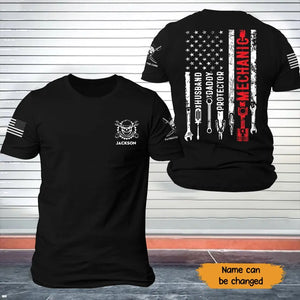 Personalized Patriotic The Core US Flag Mechanic Husband Daddy Protector T-shirt Printed KVH241692