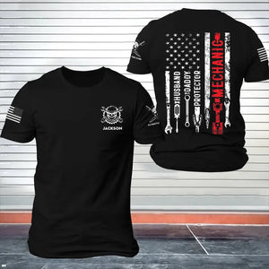Personalized Patriotic The Core US Flag Mechanic Husband Daddy Protector T-shirt Printed KVH241692
